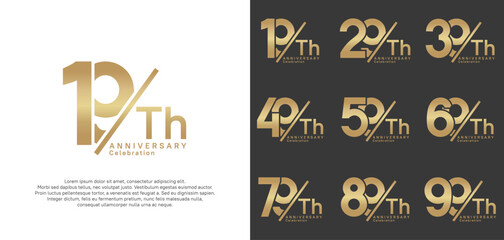 Naklejka premium anniversary logo style vector set with slash gold color can be use for celebration