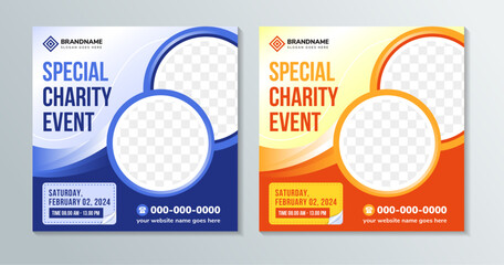 Modern vector social media website banner templates design with special charity event headline. Card campaign for non profit organizaiton, fundraising event, volunteer centre. Vector illustration - Powered by Adobe