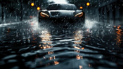 skid car in rain - obrazy, fototapety, plakaty