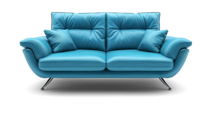 Modern Blue Sofa on Transparent Background