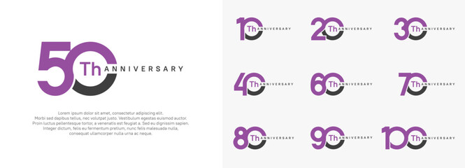anniversary logotype vector set, purple and black color for celebration purpose - obrazy, fototapety, plakaty