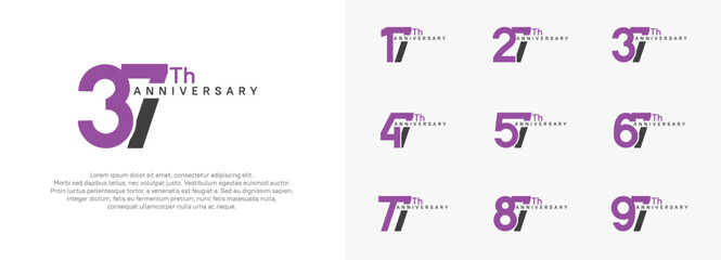 anniversary logotype vector set, purple and black color for celebration purpose