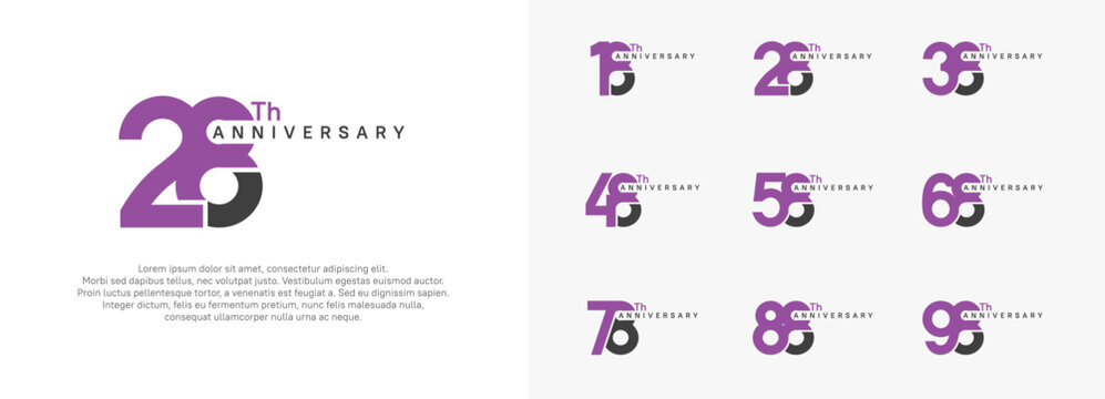 anniversary logotype vector set, purple and black color for celebration purpose