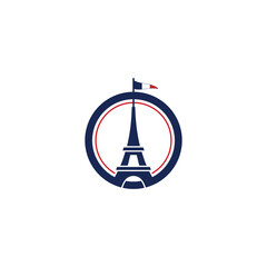 Eiffel Tower in circle with France flag logo design