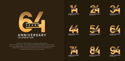 anniversary logotype vector set with gold color for special celebration