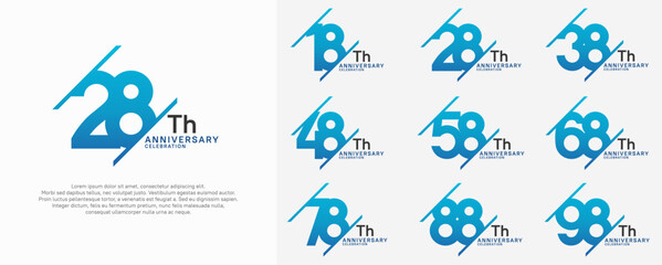 anniversary vector set with blue color and slash for celebration purpose