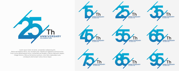 anniversary vector set with blue color and slash for celebration purpose