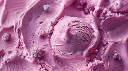 Obraz premium Presented in high resolution, this image showcases the luxurious texture of berry swirl gelato ice cream, adorned with discernible fruit pieces, evoking a sense of indulgence and delight.
