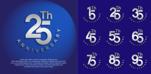 anniversary set vector design with silver color for celebration moment