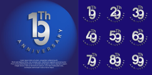 anniversary set vector design with silver color for celebration moment
