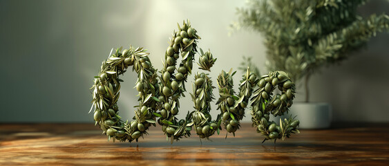 Olive Branches Forming Words, Natural Beauty in Typography - obrazy, fototapety, plakaty