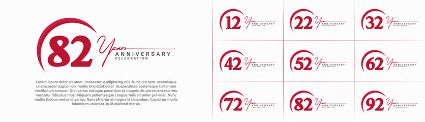 Set of Anniversary Logotype red color can be use for special day celebration