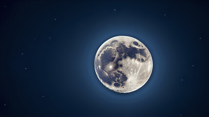 A serene depiction of the full moon radiating a soft light against the backdrop of a star-studded dark blue sky