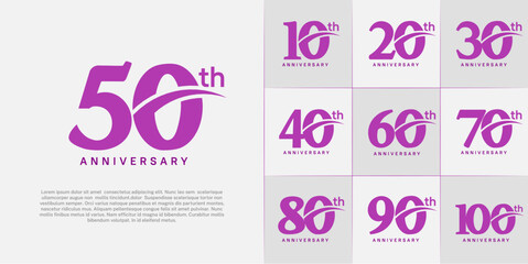 Set of Anniversary Logotype with swoosh, purple color can be use for special day celebration