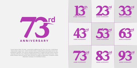 Set of Anniversary Logotype with swoosh, purple color can be use for special day celebration