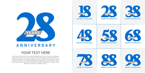 Set of Anniversary Logotype with gray ribbon, blue color can be use for special day celebration
