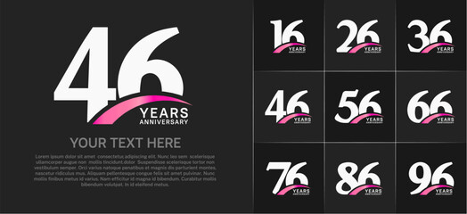Fototapeta premium Set of Anniversary Logotype with pink swoosh, white color can be use for special day celebration