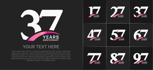 Set of Anniversary Logotype with pink swoosh, white color can be use for special day celebration