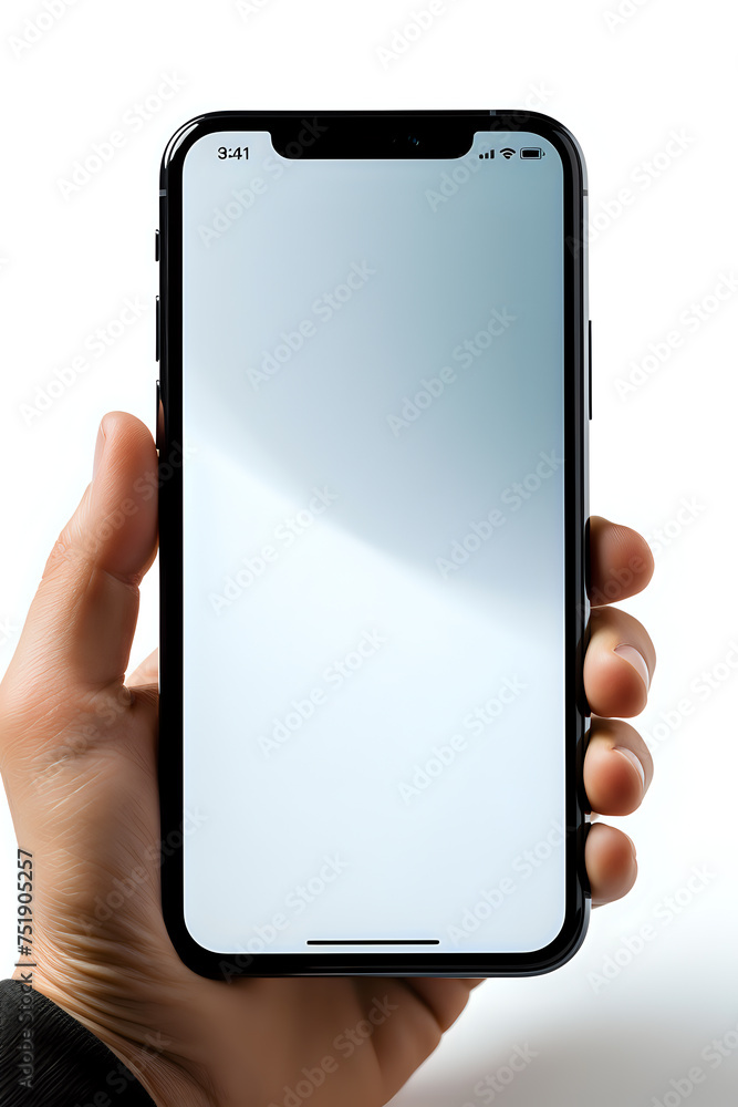 Poster hand holding smartphone with blank screen. a versatile image for tech and app promotions, showing a 