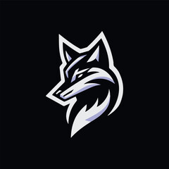 Sports logo of a white fox on a black background