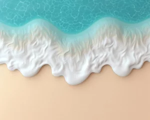Crédence de cuisine en verre imprimé Cristaux Aerial view of coastal seascape with blue ocean waves, white foam, and sandy beach below from above