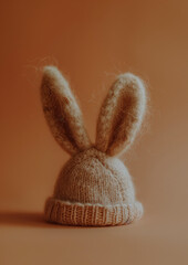 easter bunny cap..Minimal creative Easter holiday fashion advertise concept.Copy space,top view,generative AI