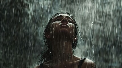 storm girl in rain