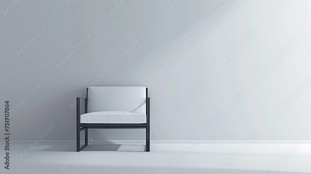 Wall mural Modern minimalist chair positioned elegantly on a white background, focus on the clean lines, simple silhouette, and subtle details of the chair's design, generative AI