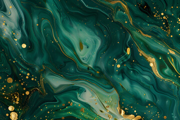 Liquid texture with marble pattern emerald green, black and gold colour
