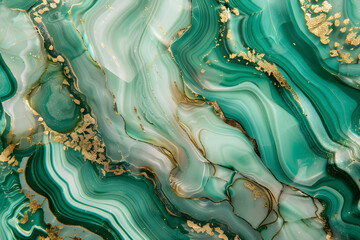 Liquid texture with marble pattern emerald green, black and gold colour