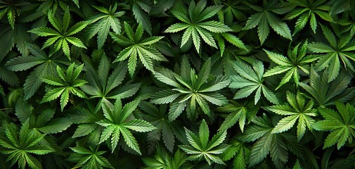 A full frame of marijuana foliage, background wallpaper