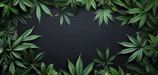 Medicinal marijuana leaf frame on black background - 751910091