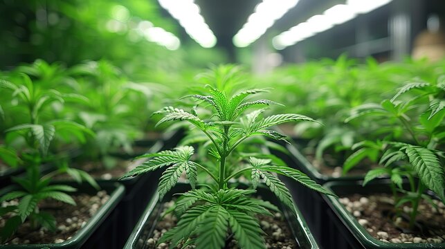 Large Indoor Marijuana Commercial Growing Operation With Fans, Greenhouse