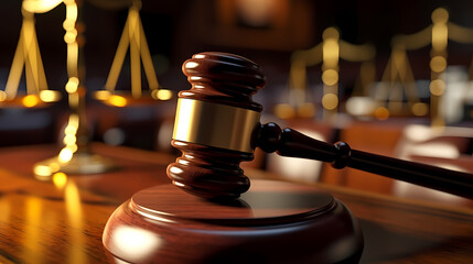 Stunning light background of wooden judge gavel in court