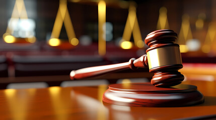 Stunning light background of wooden judge gavel in court