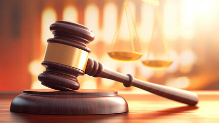 Stunning light background of wooden judge gavel in court