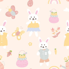 seamless pattern of cute cartoon rabbit illustration
