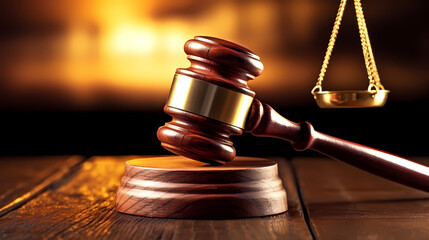 Stunning light background of wooden judge gavel in court