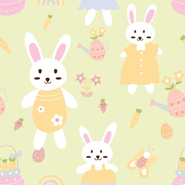 seamless pattern of cute cartoon rabbit illustration