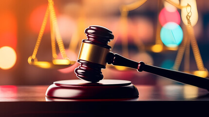 Stunning light background of wooden judge gavel in court