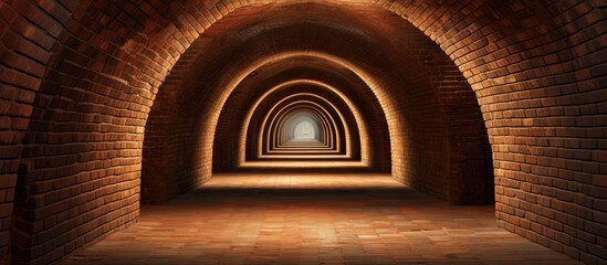 A daytime photograph of a brown brick tunnel with a bright light visible at the far end. The tunnel appears to be leading towards the light source, creating a sense of direction and movement.
