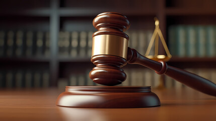 Stunning light background of wooden judge gavel in court