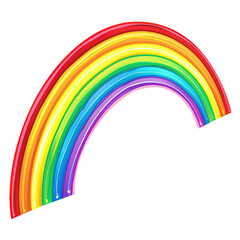 rainbow, wide angle, clouds on solid white background, Beautiful meteorological phenom occurring after rain. Fantasy symbol of good luck.