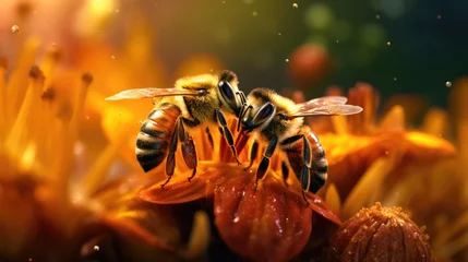 Gordijnen Photo of a bee on a flower © ismodin