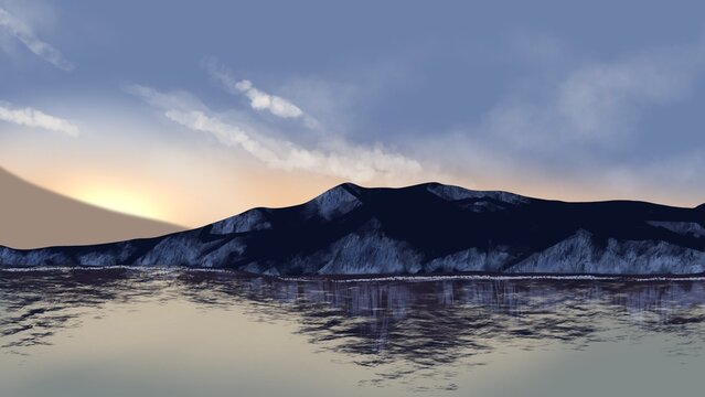 Clip art: beautiful scene of the sea shining in the morning glow - size 16:9