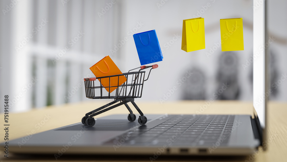 Poster buy an item through online shopping and add it to your shopping cart. 3d rendering