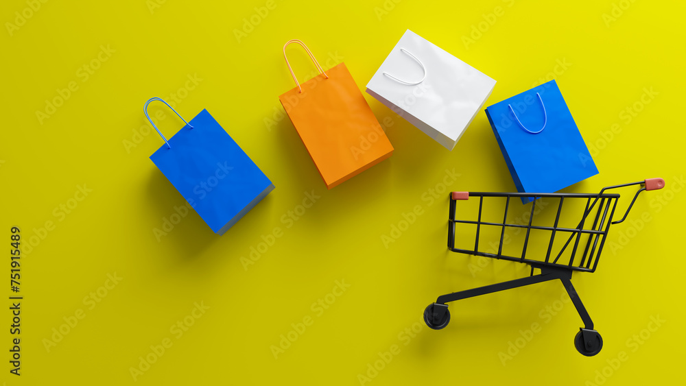 Poster buy an item through online shopping and add it to your shopping cart. 3d rendering