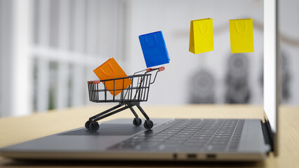 Buy an item through online shopping and add it to your shopping cart. 3d rendering
