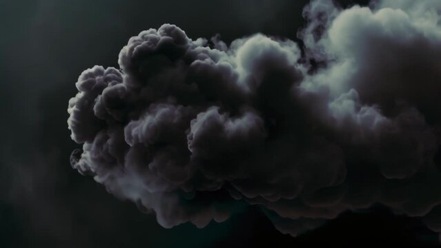 Smoke Explosion in Black Sky: Abstract Nature with White Clouds and Vintage Texture, Beautiful Winter Scene with Light and Isolated Ball of Fire on Water