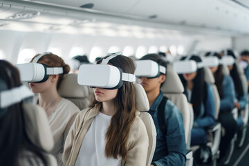 A Group of Passengers on a Plane Engaged in Virtual Reality Experience